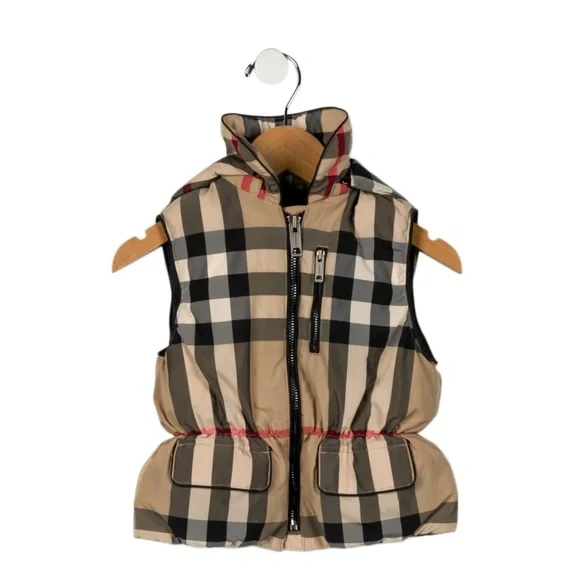 Burberry Girls Archive Beige Molly Hooded Puffer Vest Jacket